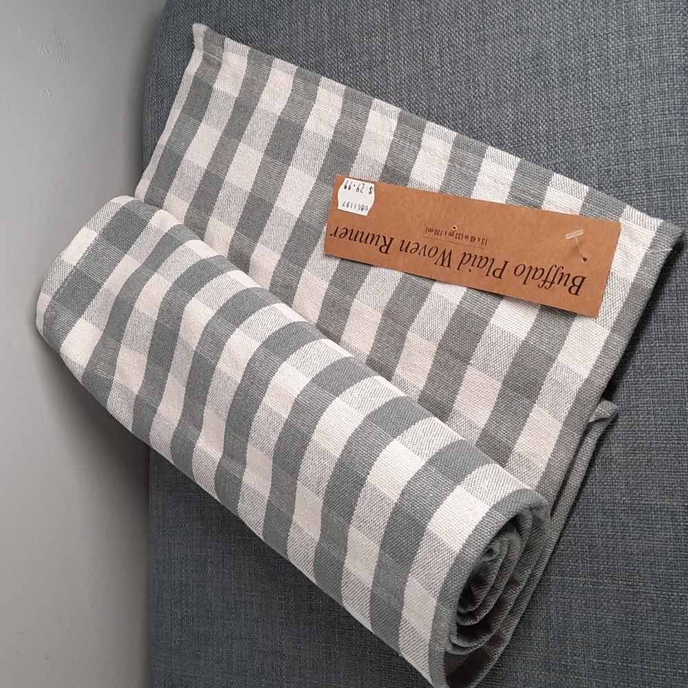 Gray White Buffalo Check Table Runner Kitchen Island Countertop Coffee 48" 4'